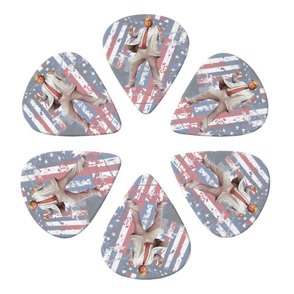6 Guitar Picks with Keychain Snap Case- Dancing Donald Trump – 3 Thicknesses