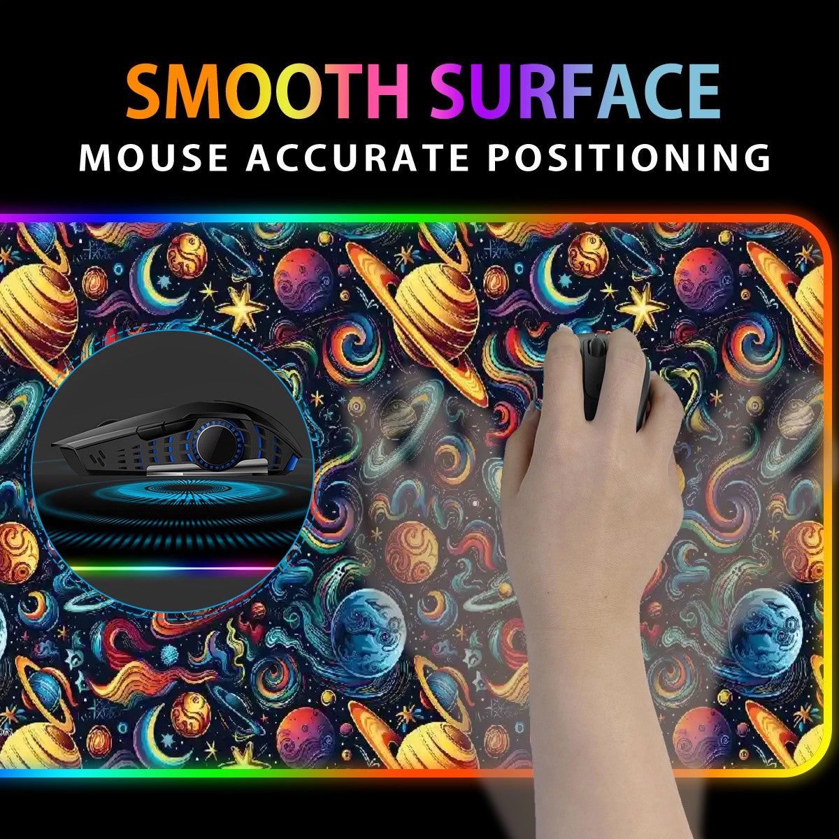 12 Galaxy Space Designs, Wireless Charging Gaming Mouse Pads / Mat With Lights - 2 Sizes