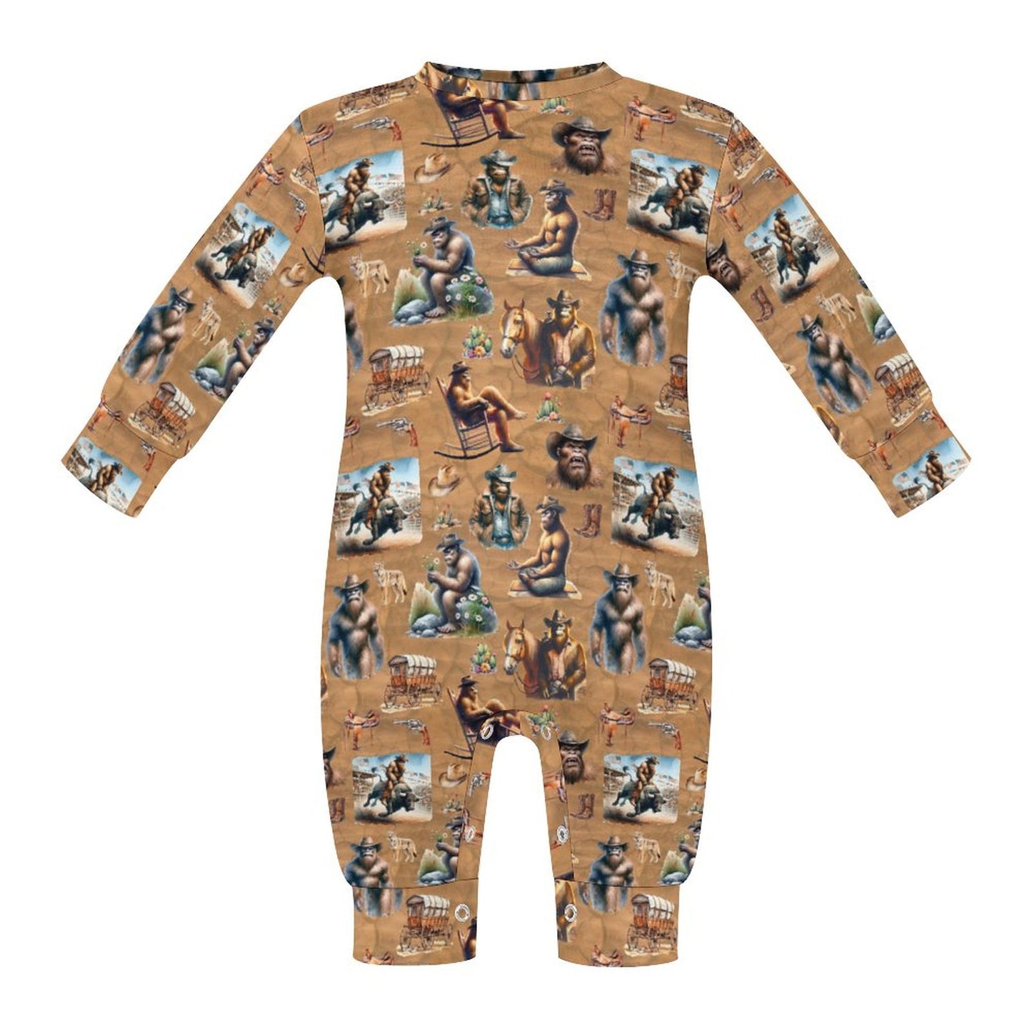 16 Sasquatch Designs, Long Sleeve Baby / Toddler Romper, Faux Cotton