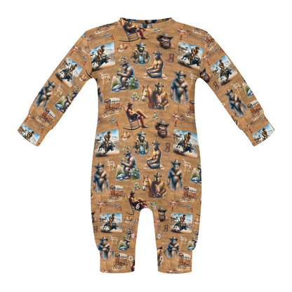 16 Sasquatch Designs, Long Sleeve Baby / Toddler Romper, Faux Cotton