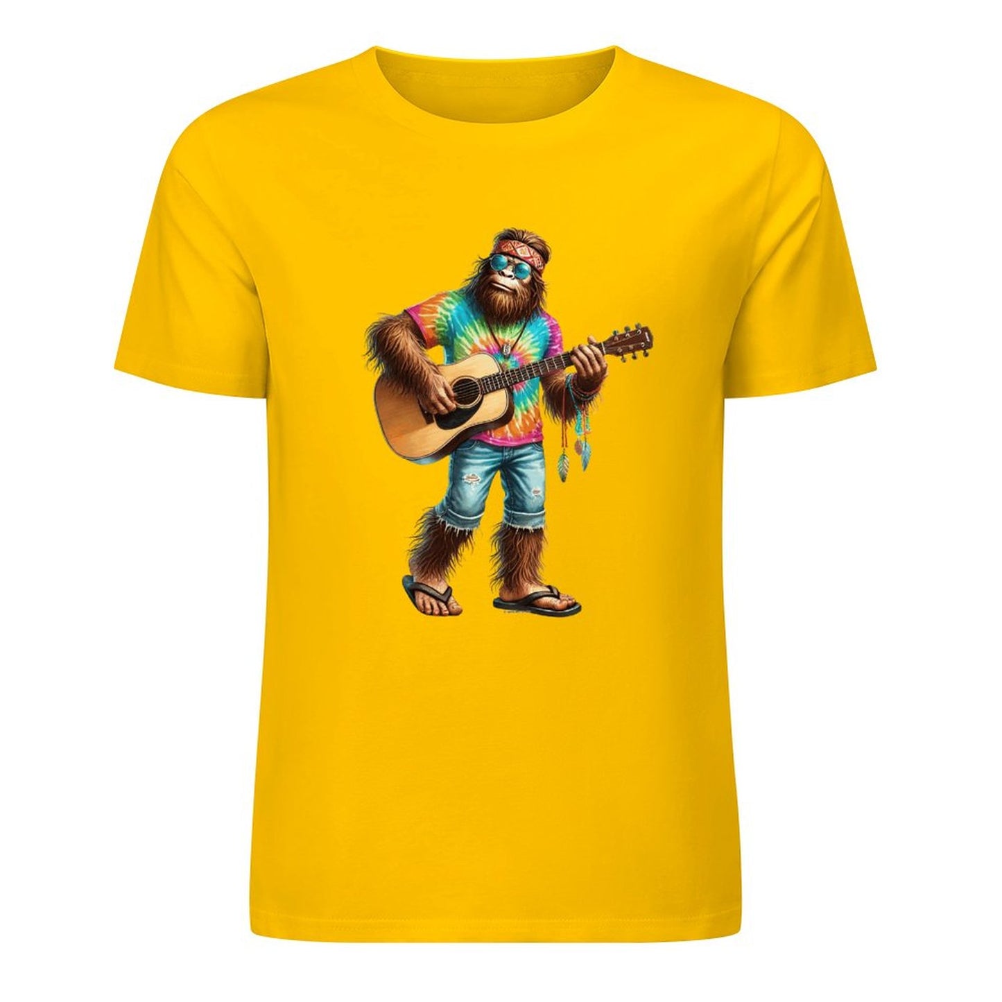 Bigfoot - Sasquatch Hippie Play Guitar Short Sleeve Cotton T-Shirt