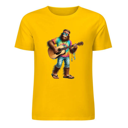 Bigfoot - Sasquatch Hippie Play Guitar Short Sleeve Cotton T-Shirt