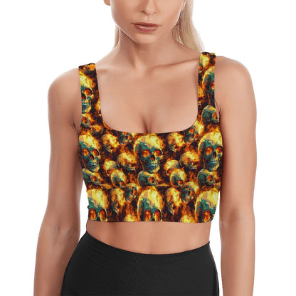 Fire Skulls, Traditional Sports Bra, Yoga Top