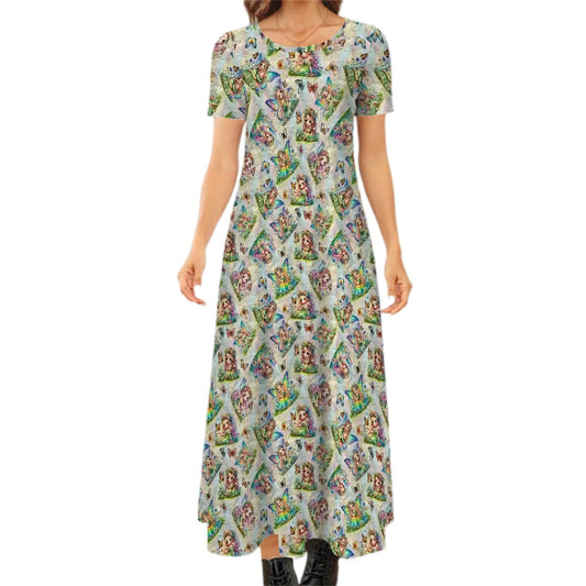 6 Fairy Designs Crew Neck Short Sleeve Maxi Dress