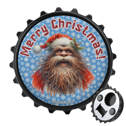 Bigfoot / Sasquatch Santa "Merry Christmas", 3” Magnetic Can Opener / Coaster / Fridge Decor