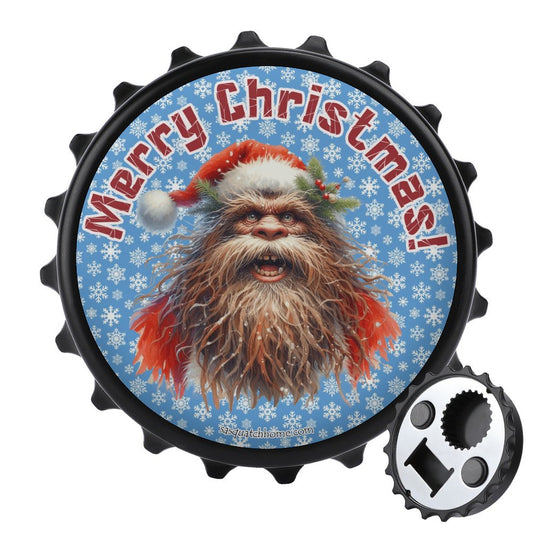 Bigfoot / Sasquatch Santa "Merry Christmas", 3” Magnetic Can Opener / Coaster / Fridge Decor
