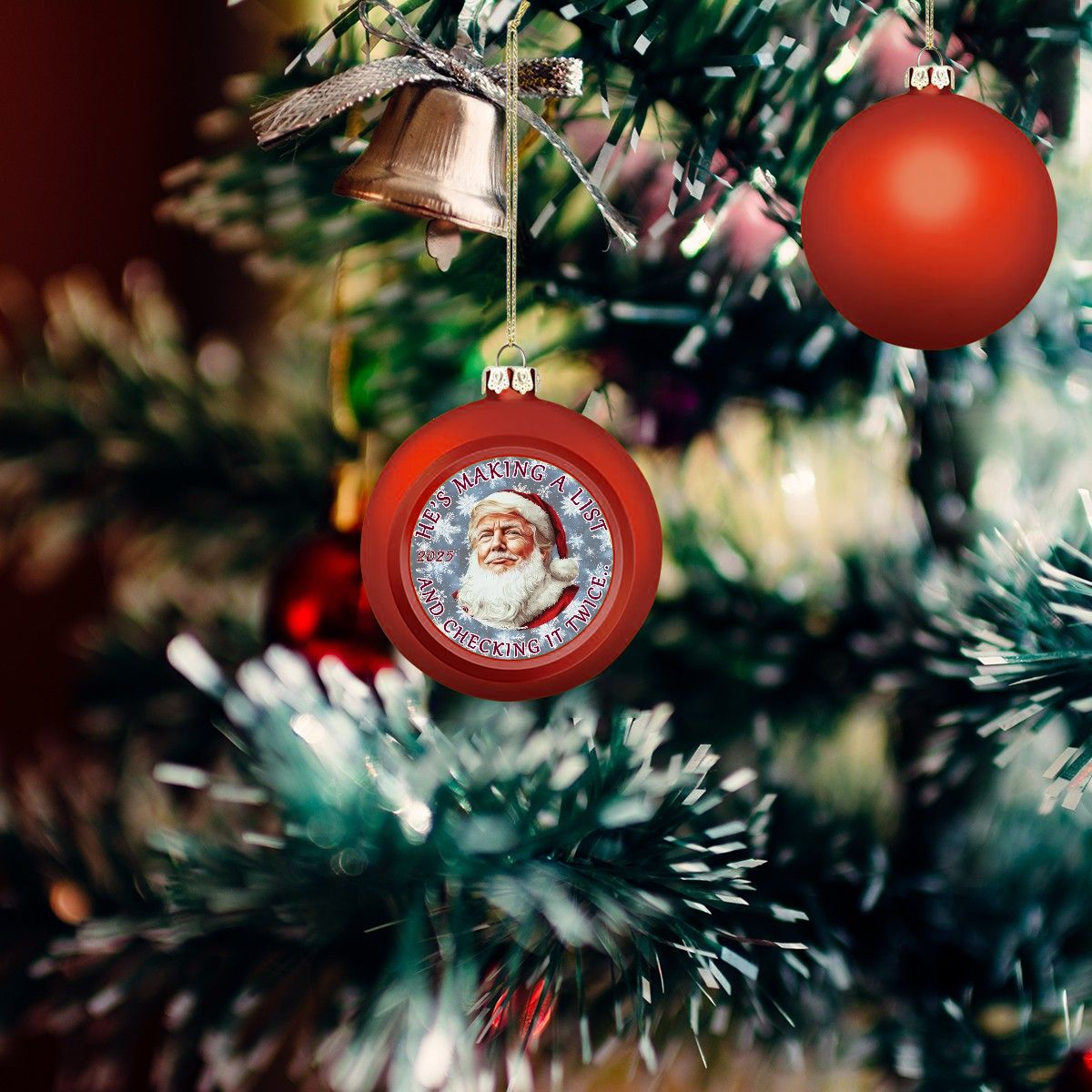 Donald Trump Santa "He's making a list..", Christmas Ball Ornament, Tree Decoration, Holiday Décor