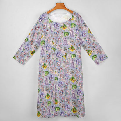 2 Piece Long Dress / Cardigan Set - Fairies