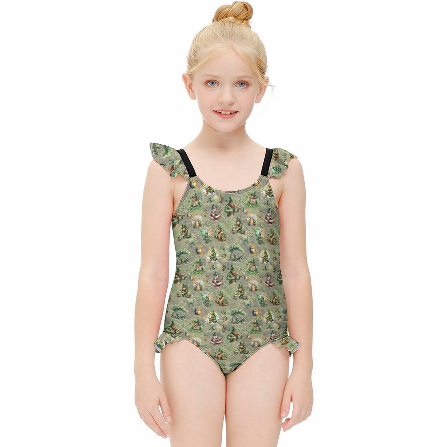 21 Bigfoot Sasquatch Designs, Girls One-Piece Summer Swimsuit, Ruffle Shoulder
