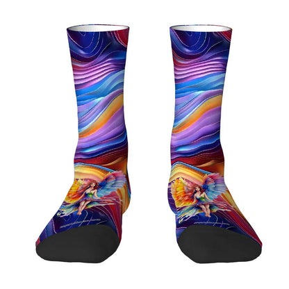 Fairy on Rainbow Design, Polyester Crew Socks