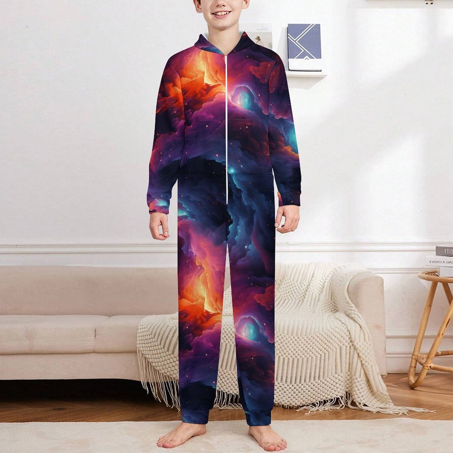 12 Space Designs, Youth Flannel Footless Zip up Pajama Jumpsuit