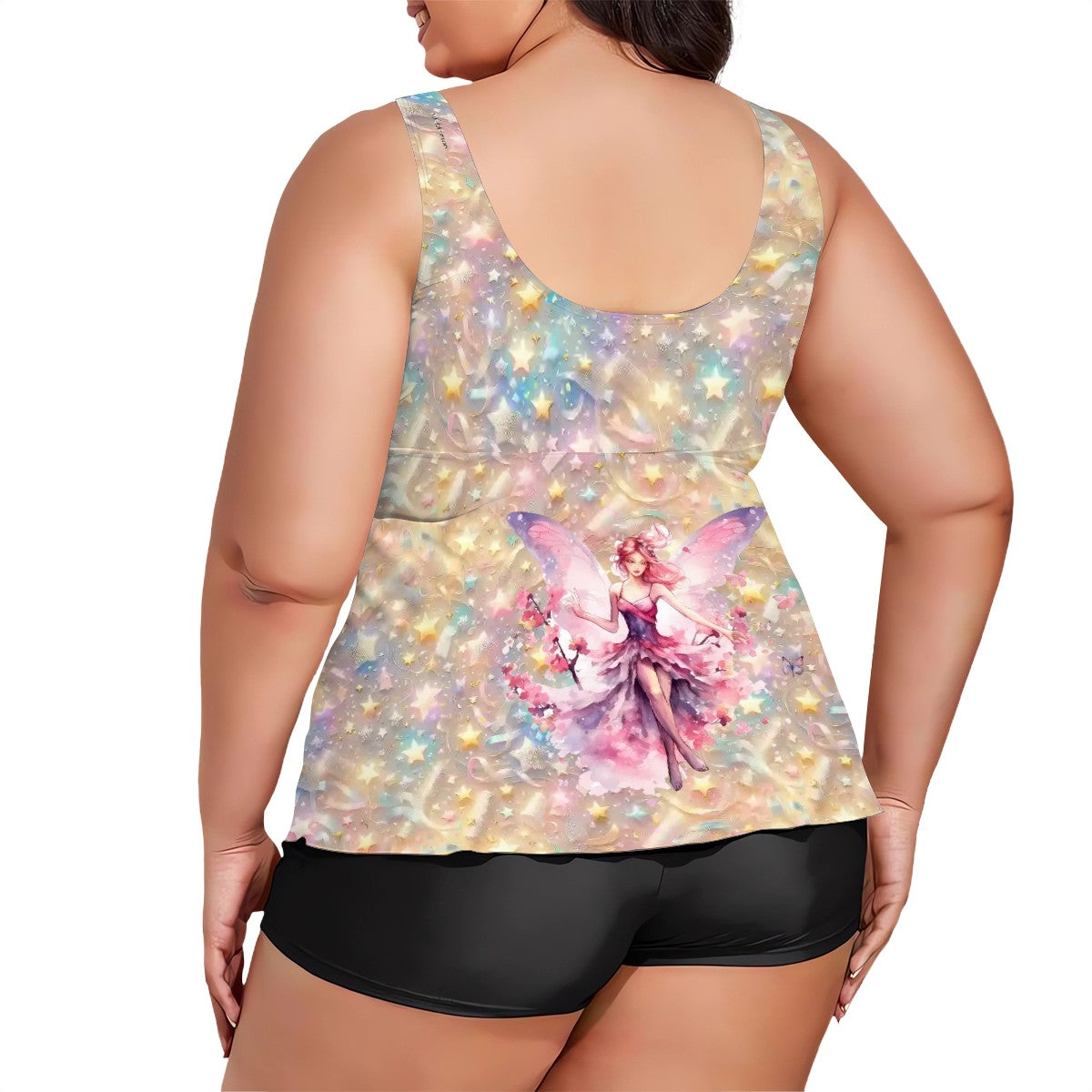 Fairy on Pastel Confetti, Plus Sized Women’s Two Piece Tankini Swimsuit