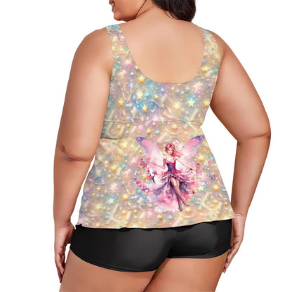 Fairy on Pastel Confetti, Plus Sized Women’s Two Piece Tankini Swimsuit