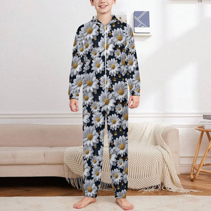 10 Flower Designs, Youth Flannel Footless Zip up Pajama Jumpsuit