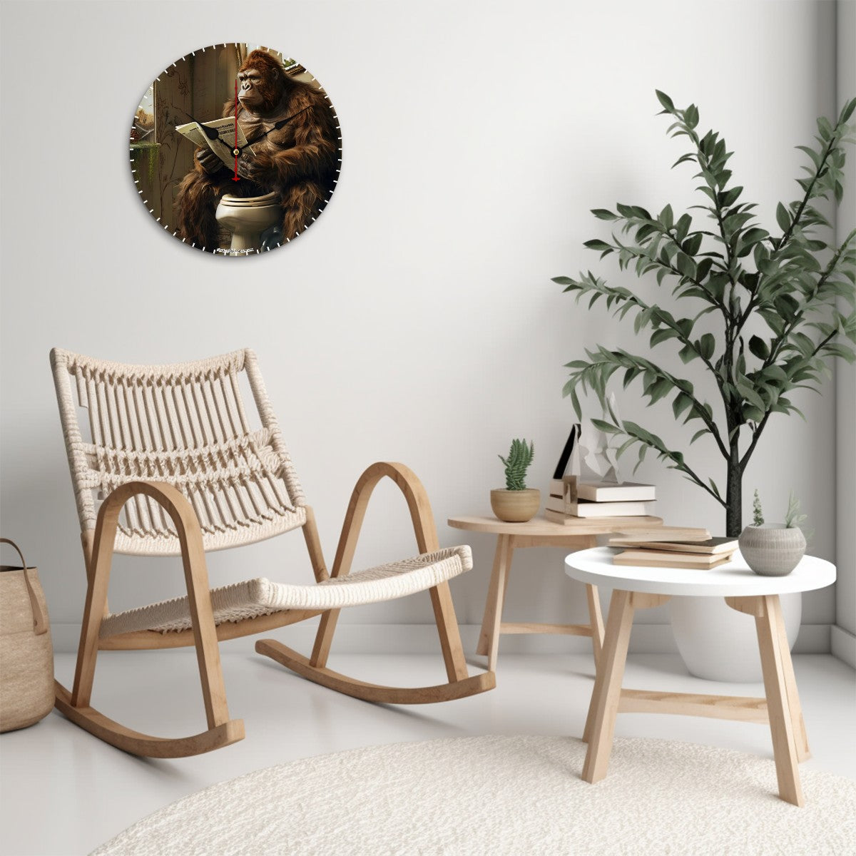 Bigfoot Sasquatch Toilet, Wooden Wall Clock