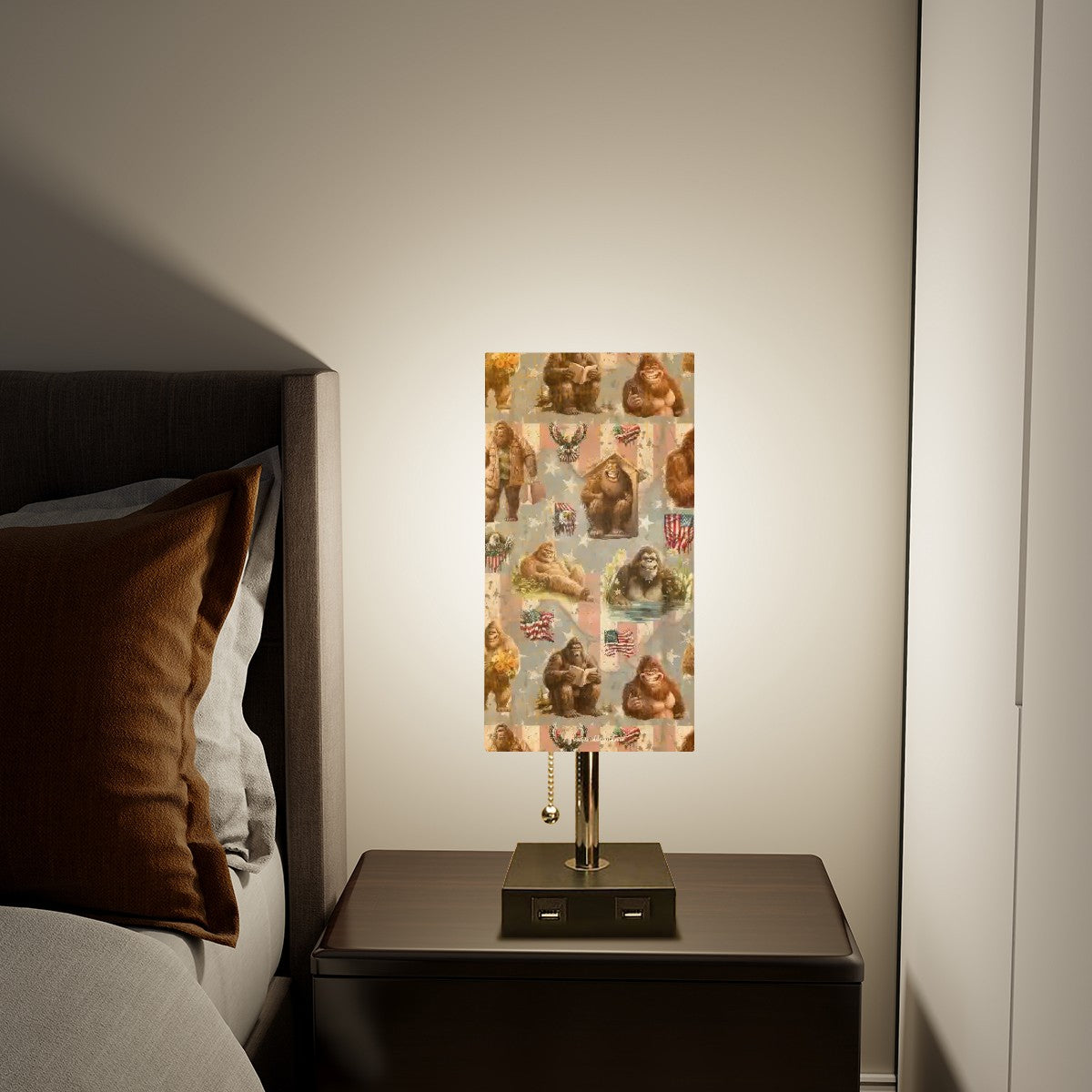 20 Bigfoot / Sasquatch Designs, Square Table Lamp with USB Ports, Charger