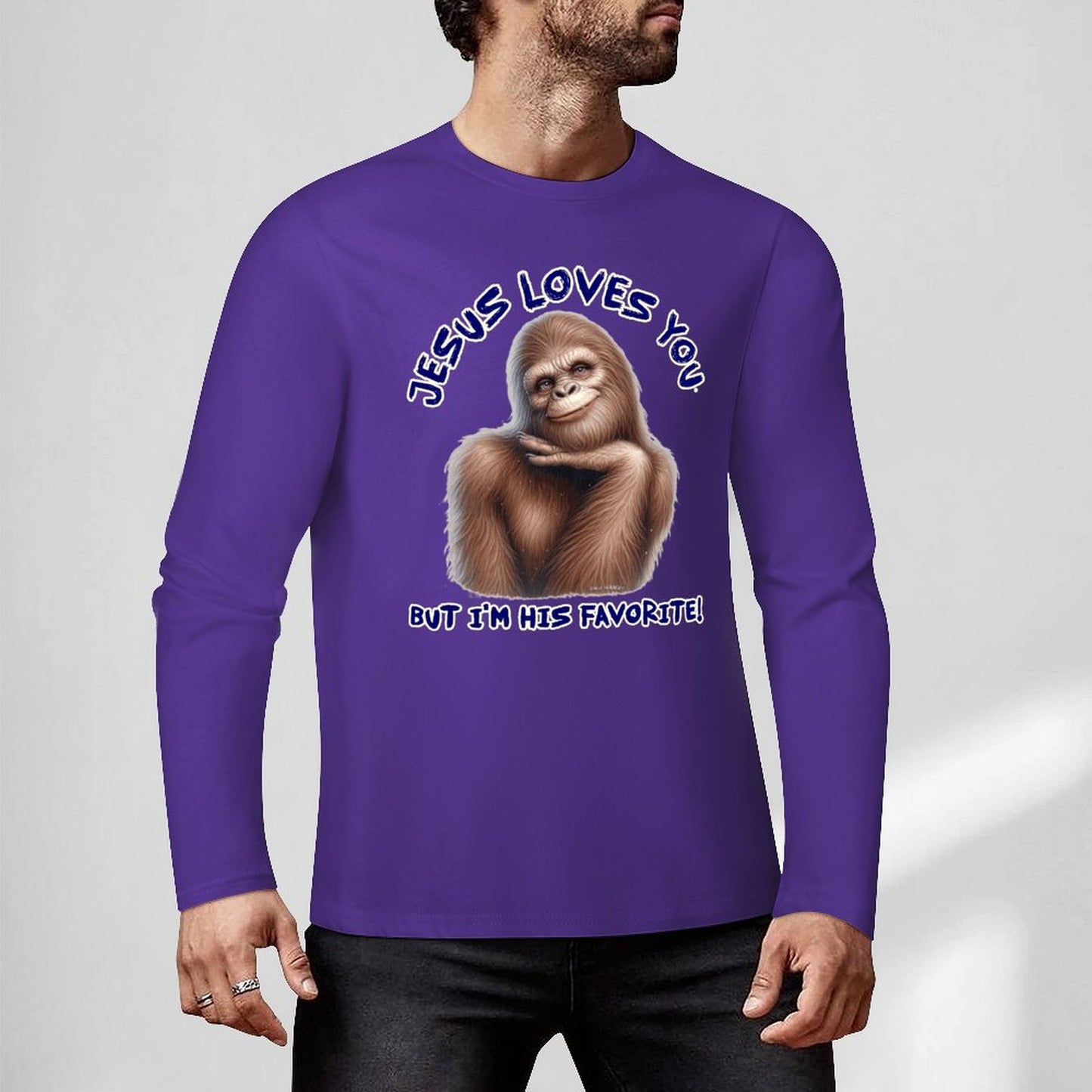 Bigfoot - Sasquatch "Jesus loves you..", Cotton Unisex Long Sleeve T-shirt