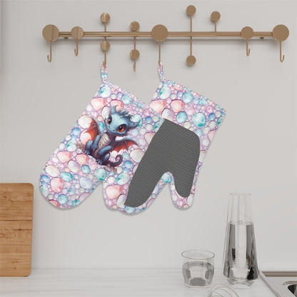 Set of 2 Silicone Heat Resistant Oven Mitts - Baby Dragon