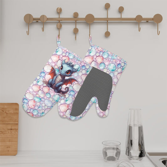 Set of 2 Silicone Heat Resistant Oven Mitts - Baby Dragon