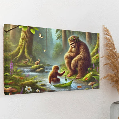 Bigfoot Sasquatch Family Image - Vintage Framed Canvas Art - 2 Sizes – Made in the USA