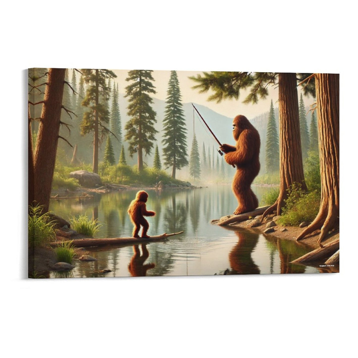 Bigfoot Sasquatch Family Image - Vintage Framed Canvas Art - 2 Sizes – Made in the USA