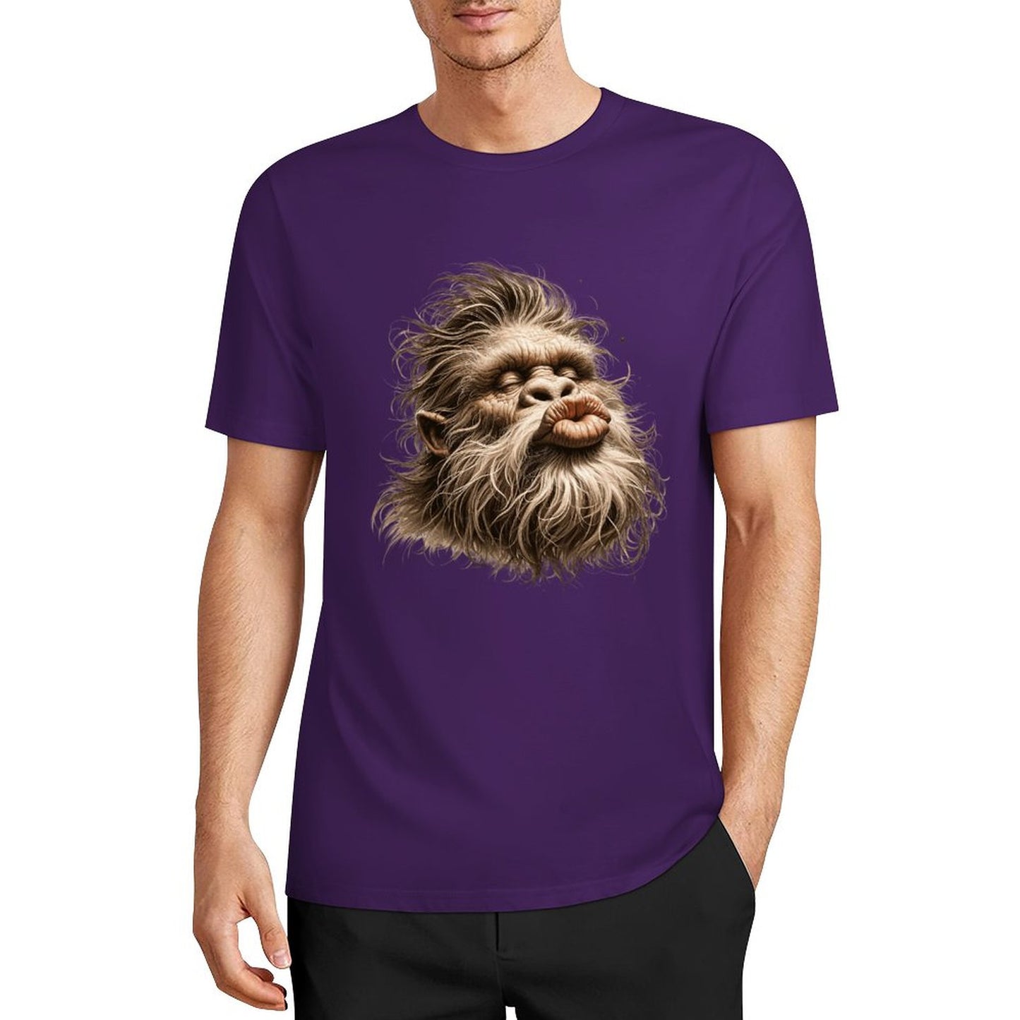 Bigfoot - Sasquatch Kissy Face Short Sleeve Cotton T-Shirt