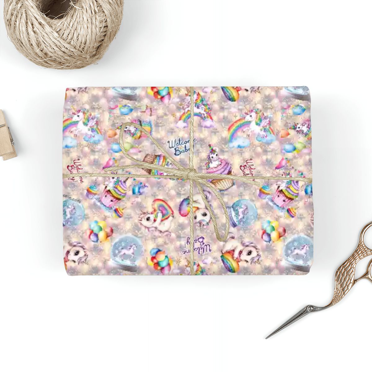 "Welcome Baby" Unicorn Baby Shower, 3 Pack Gift Wrapping Paper Sheets