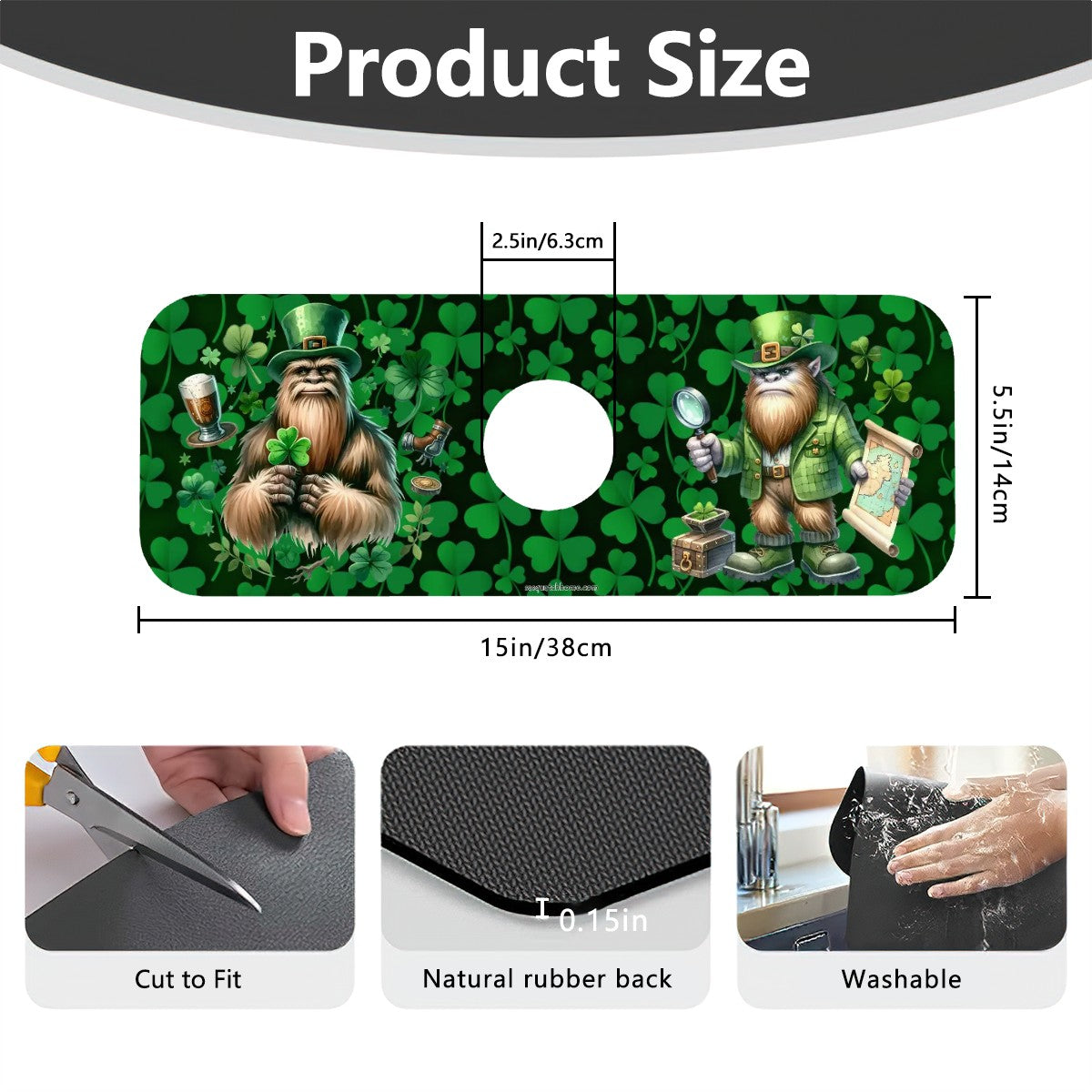 Bigfoot Sasquatch Leprechaun, St Patrick, Faucet Mat