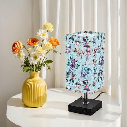 6 Alien Designs, Square Table Lamp with USB Ports, Charger