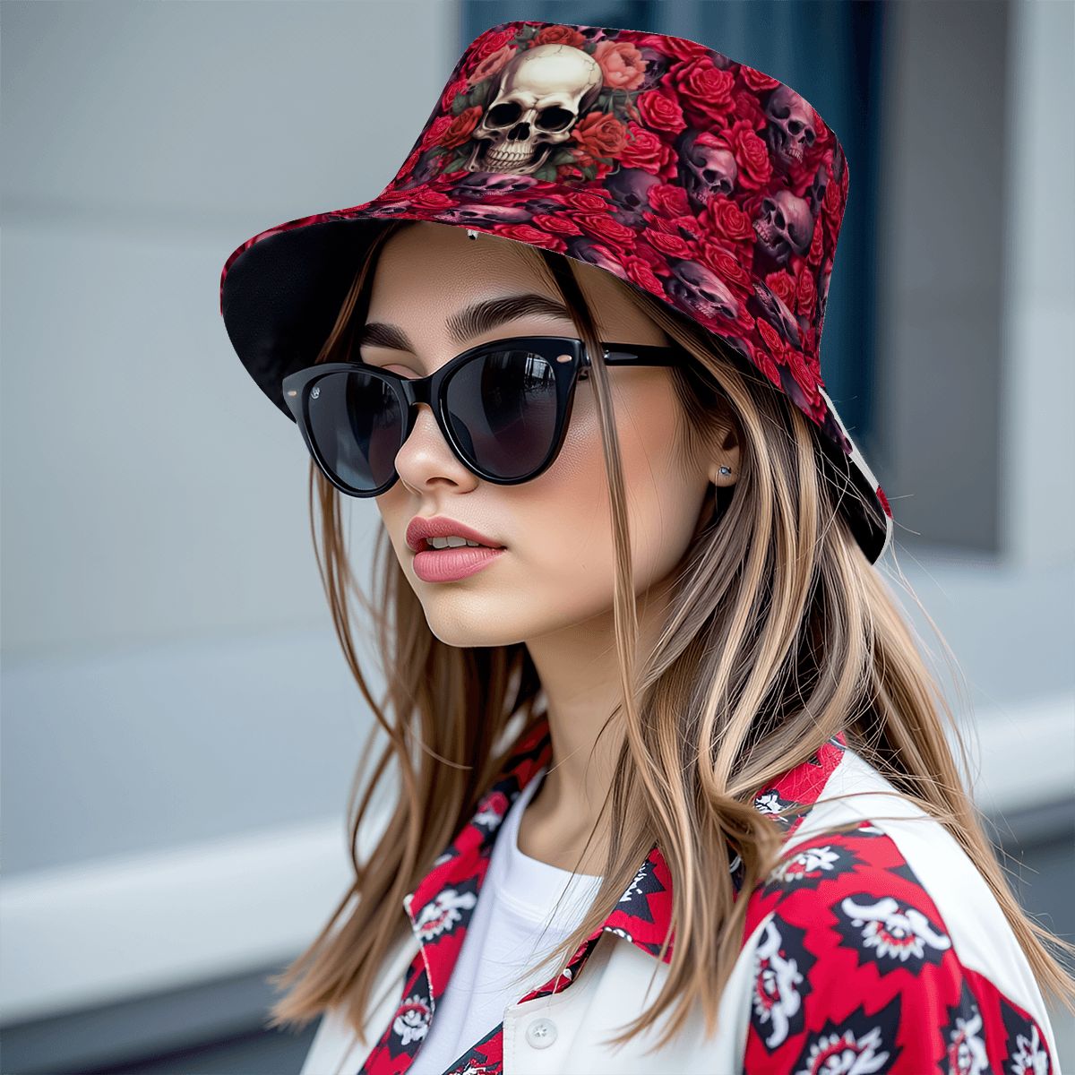 Skulls and Roses, Adult Bucket Hat