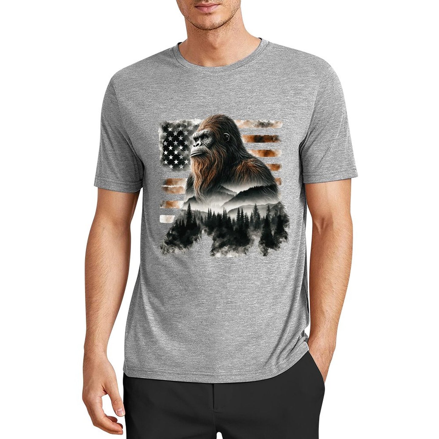Bigfoot - Sasquatch Scenery Short Sleeve Cotton T-Shirt