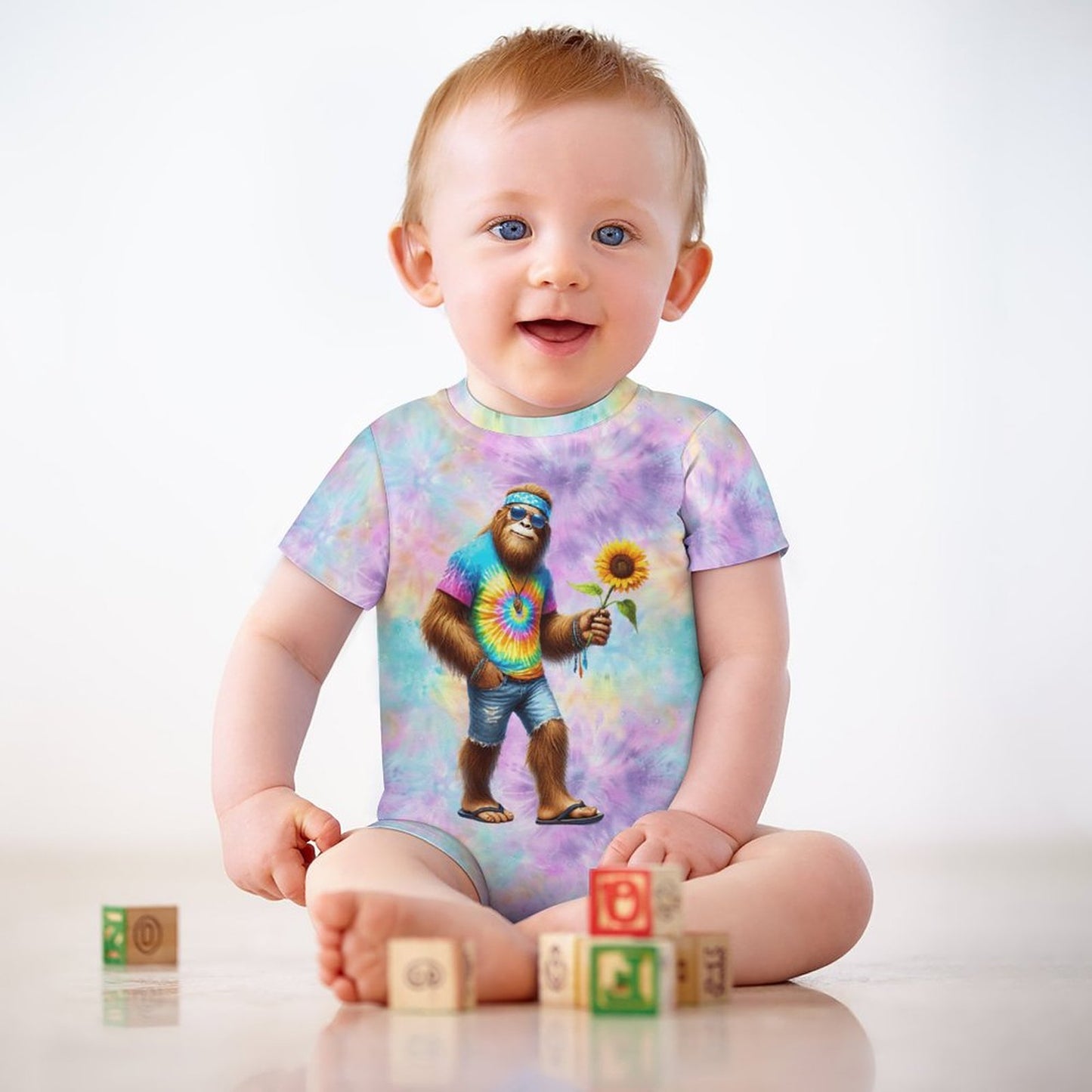 Hippie Bigfoot / Sasquatch, Faux Cotton Short Sleeve Baby Bodysuit Romper