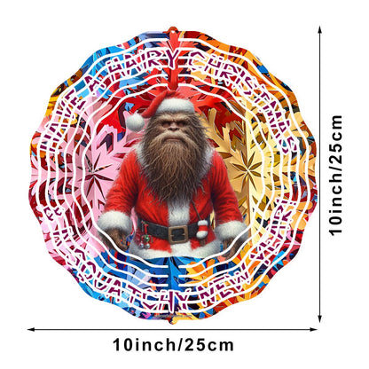 Santa Sasquatch, Bigfoot, US Made Hanging Metal 3D Wind Spinner, Ornament