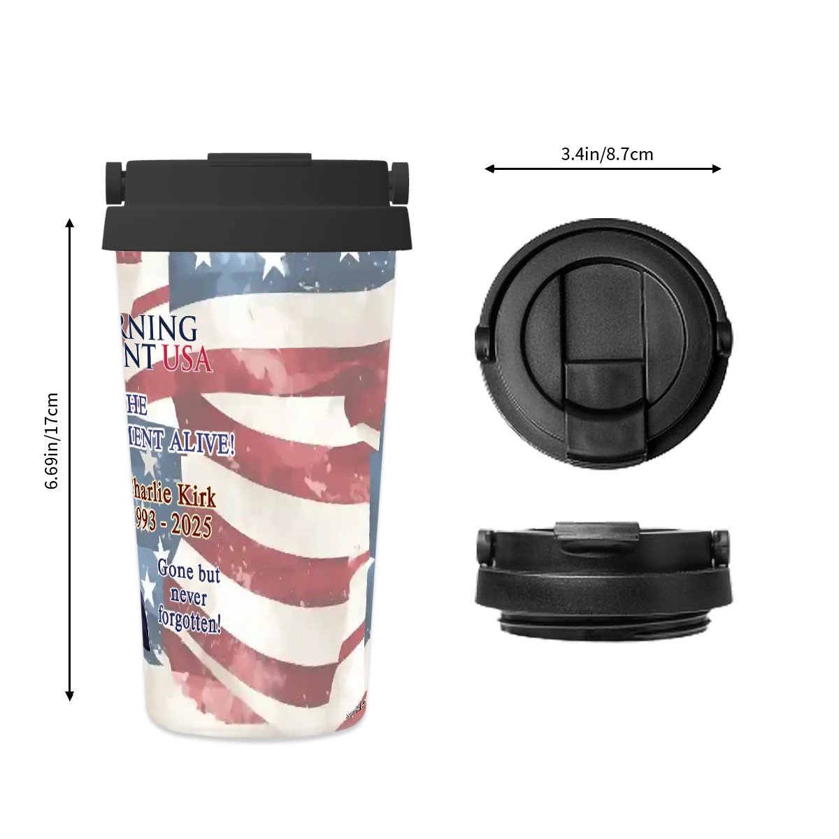 Charlie Kirk Memorial, 17 oz Insulated Coffee Mug with Lid & Carrying Handle