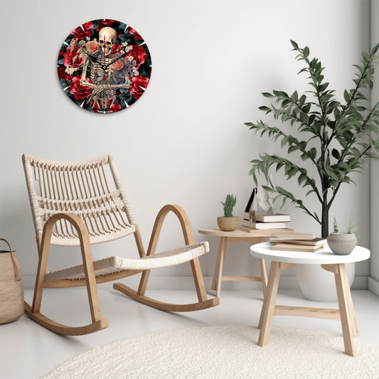 Skeleton & Roses, Wooden Wall Clock