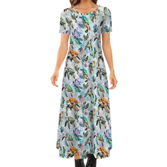 Animal Themed Crew Neck Short Sleeve Maxi Dress