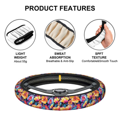 Hawaiian Flowers, Rugged Auto Steering Wheel Cover - 15"