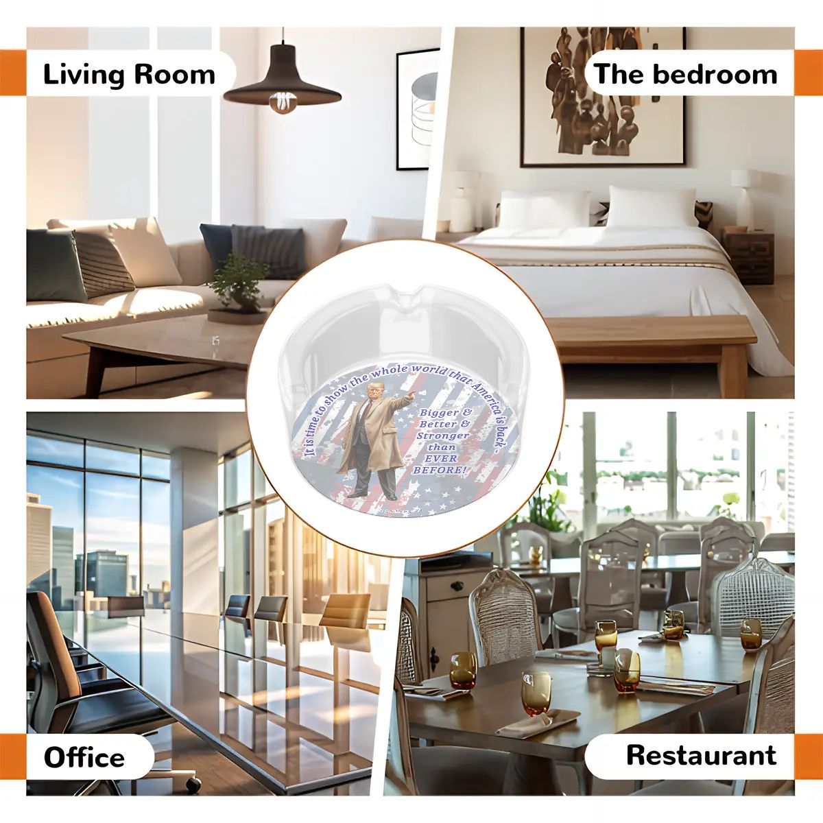 3 .3" Round, Lead Free Glass Ashtray - Donald Trump "It's time to let the world know.."