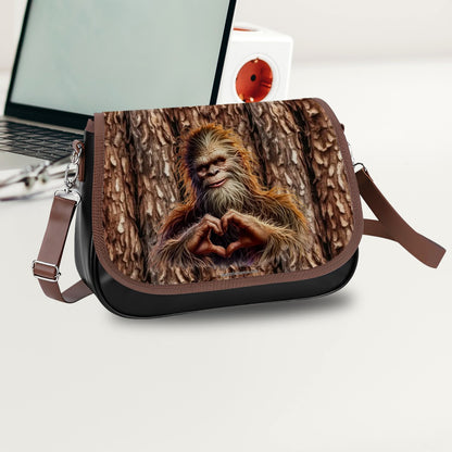 Bigfoot / Sasquatch Love, Leather Shoulder Bag / Purse