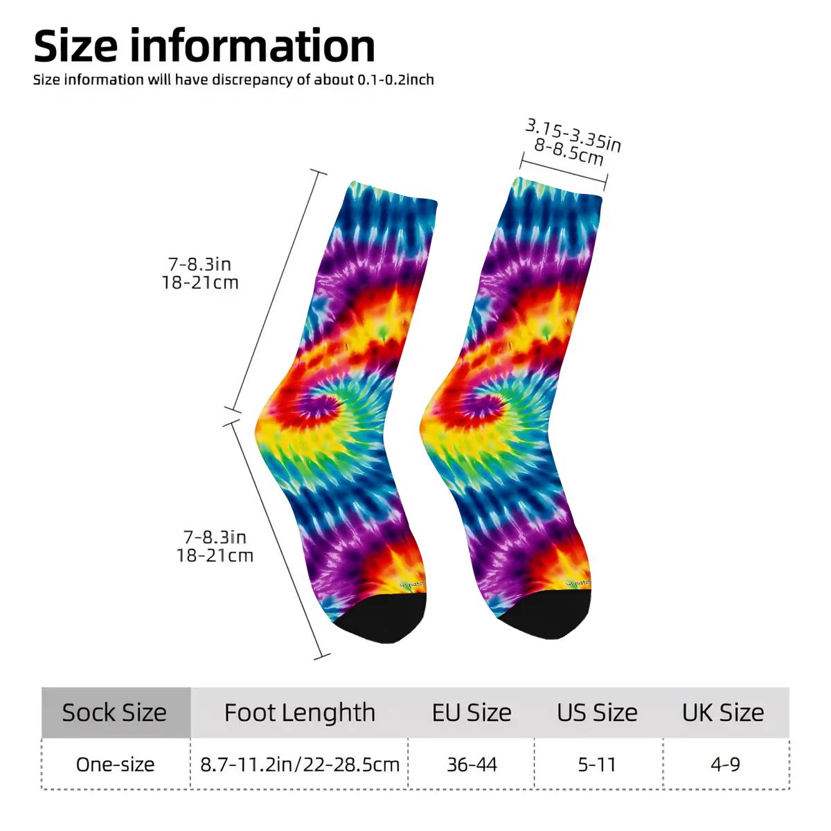 19 Tie Dye Designs, Polyester Crew Socks
