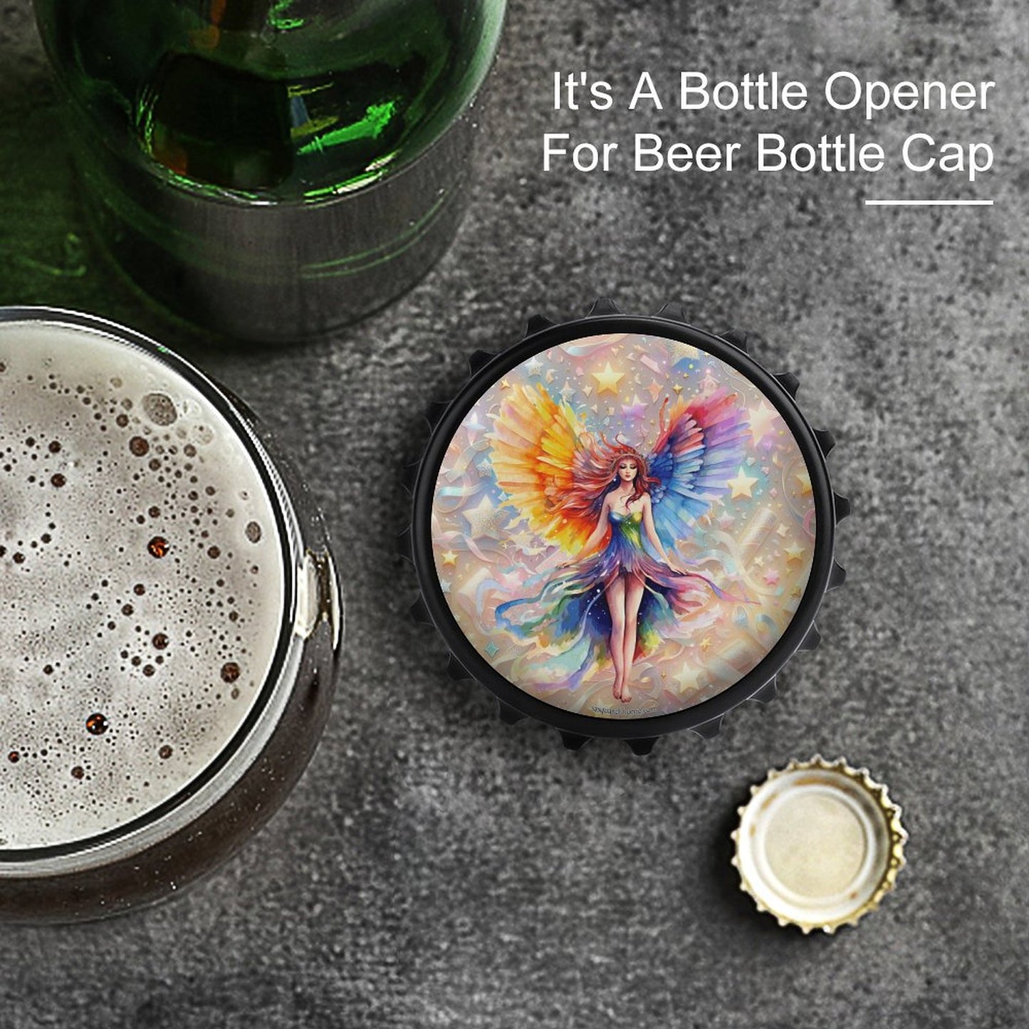 Fairy Design, 3” Magnetic Can Opener / Coaster / Fridge Decor