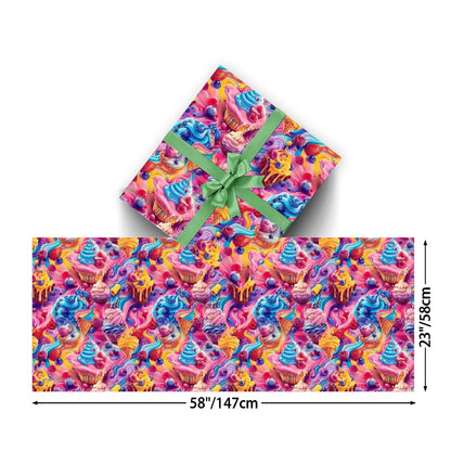 Psychedelic Cupcakes,3 Pack Gift Wrapping Paper Sheets