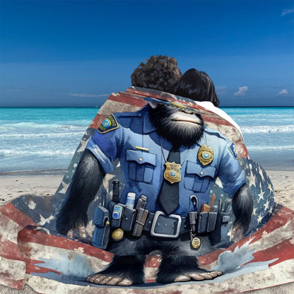 Bigfoot Sasquatch Police Officer, Soft Flannel Blanket