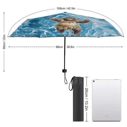 Dancing Beach Sasquatch Manual Triple Folding Umbrella with Pattern Outside ZYS02-8K