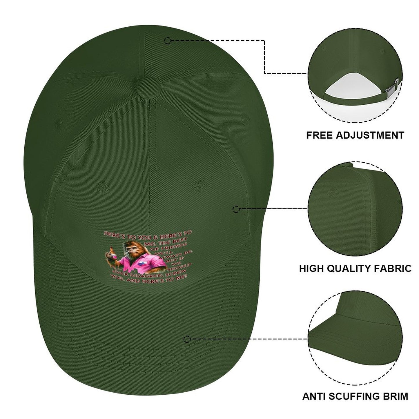 Bigfoot, Sasquatch “Here's to you..", Baseball Cap – 8 Colors