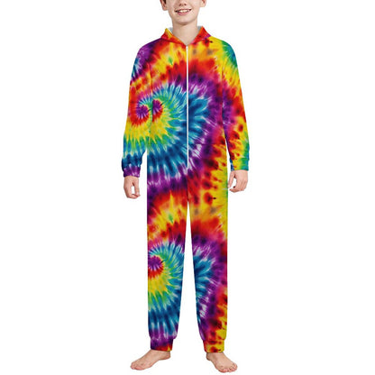 10 Tie Dye Designs, Youth Flannel Footless Zip up Pajama Jumpsuit