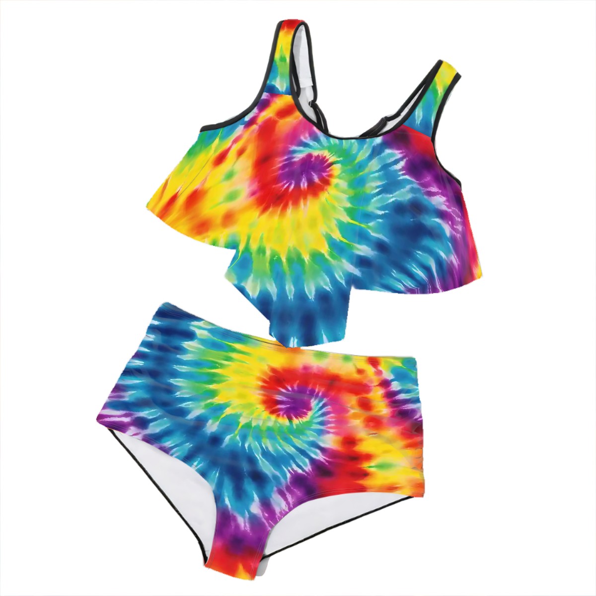 19 Beautiful Tie Dye Designs -Plus Size Women Bikini Flowy Ruffle Top Swimsuit