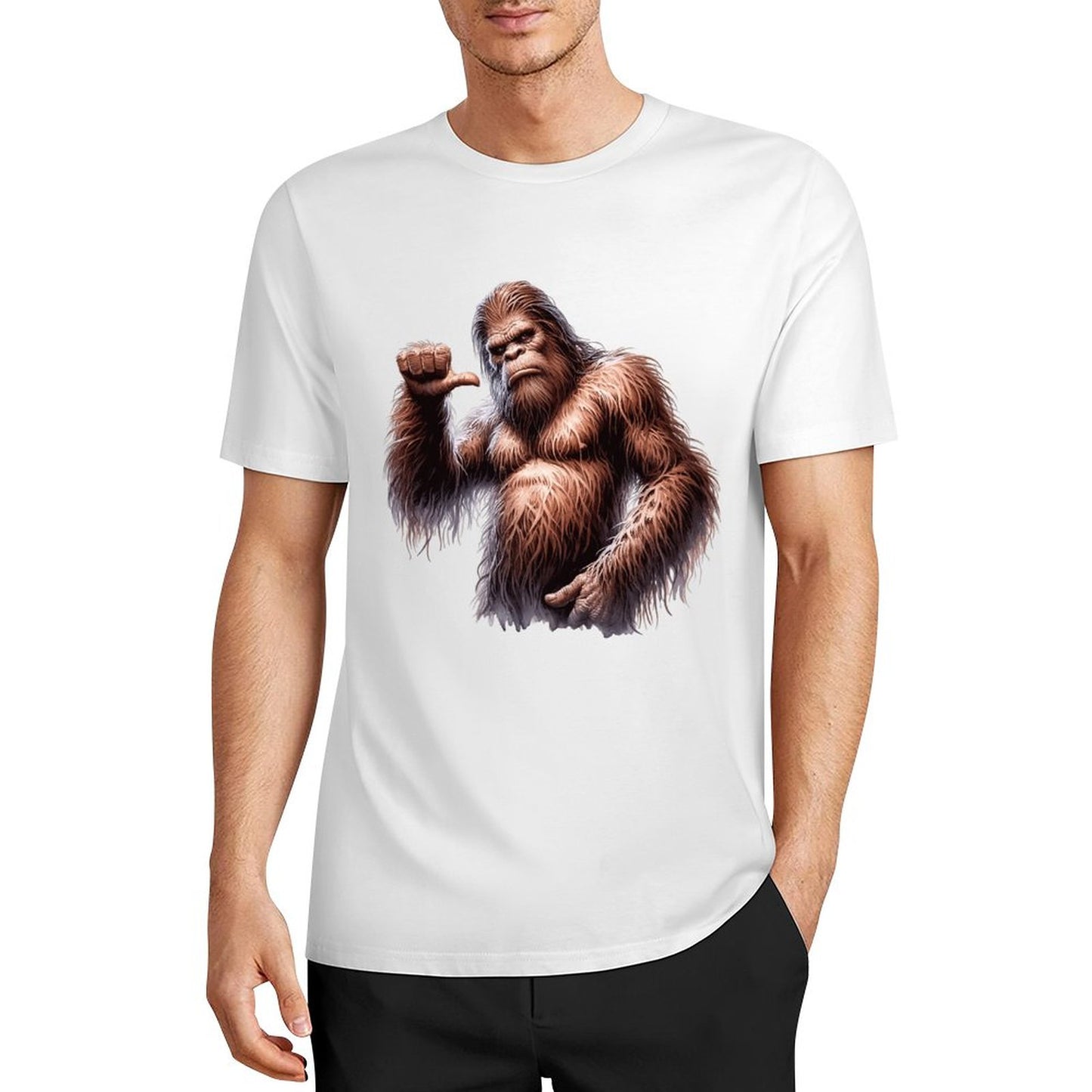 Bigfoot - Sasquatch Pointing at self Short Sleeve Cotton T-Shirt