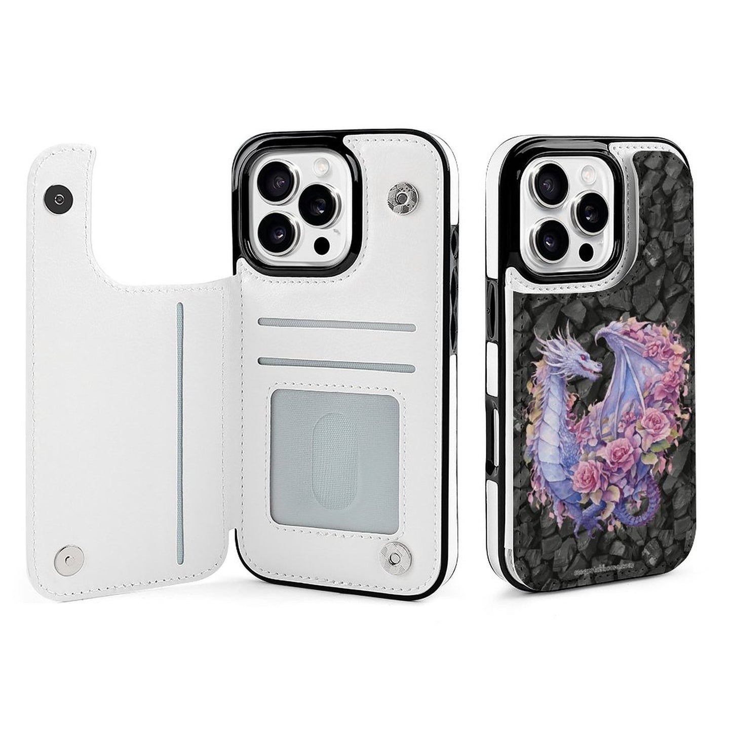 Floral Dragon, iPhone 16 Faux Leather Wallet Case