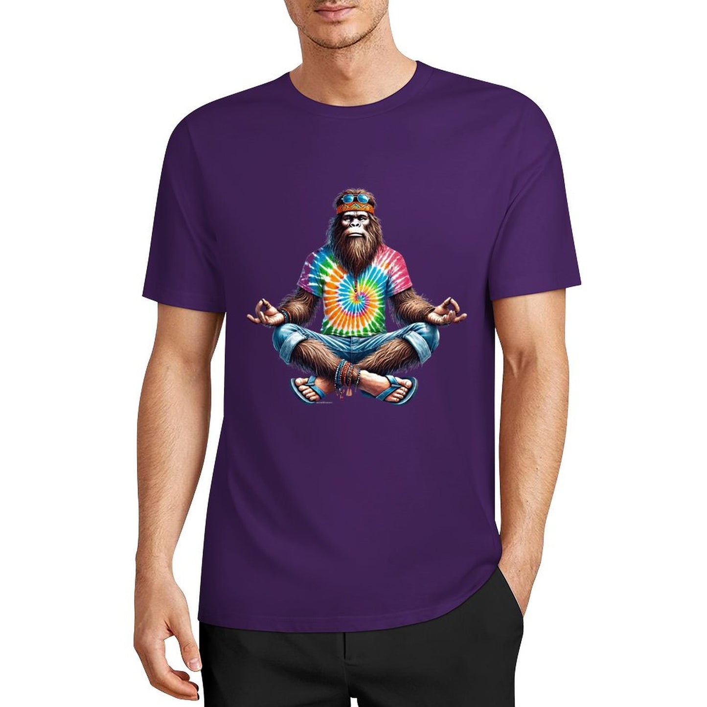 Bigfoot - Sasquatch Hippie Yoga Short Sleeve Cotton T-Shirt